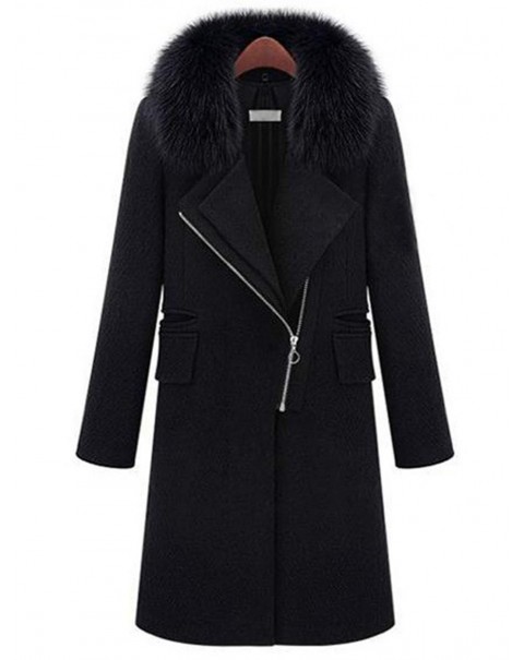 Black Lapel Long Sleeve Plain Mid-Length Coat