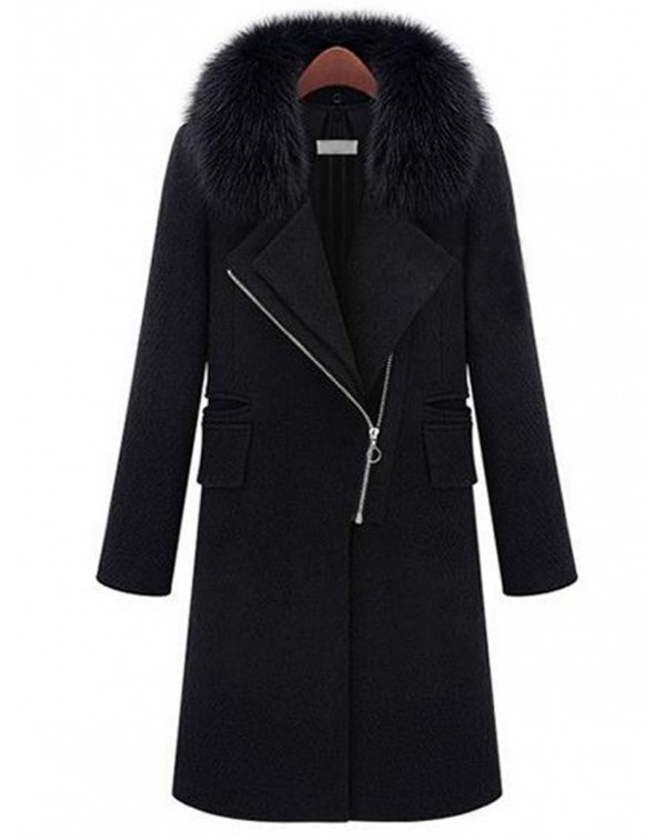 Black Lapel Long Sleeve Plain Mid-Length Coat