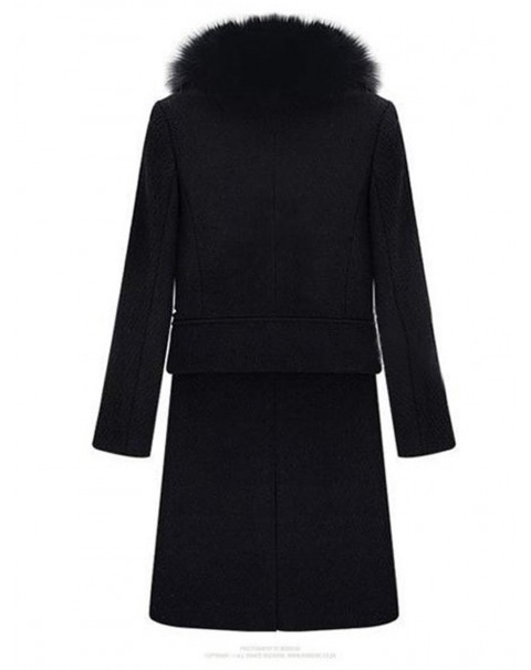 Black Lapel Long Sleeve Plain Mid-Length Coat