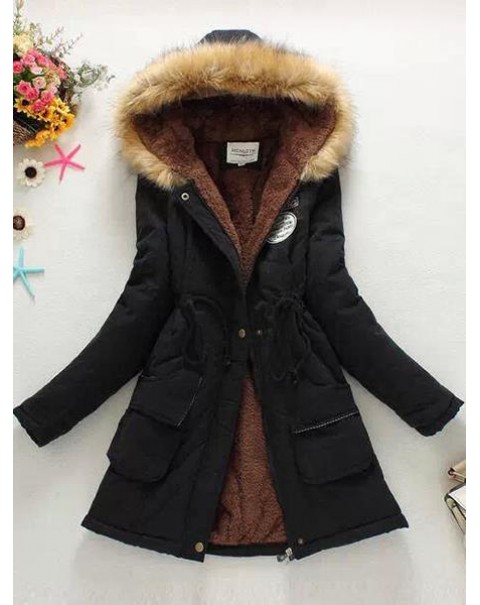 Solid Color Casual Long Sleeve Mid-Length Cotton Down Coat