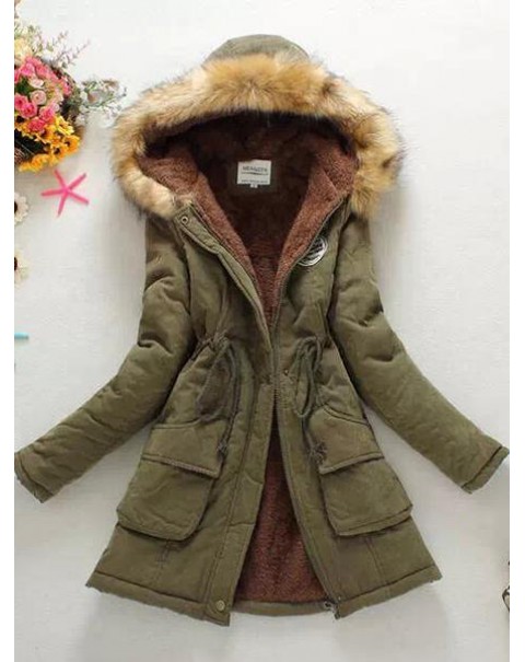 Solid Color Casual Long Sleeve Mid-Length Cotton Down Coat