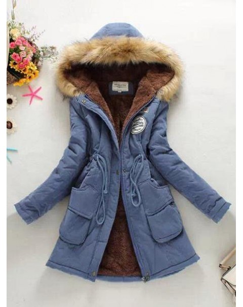 Solid Color Casual Long Sleeve Mid-Length Cotton Down Coat