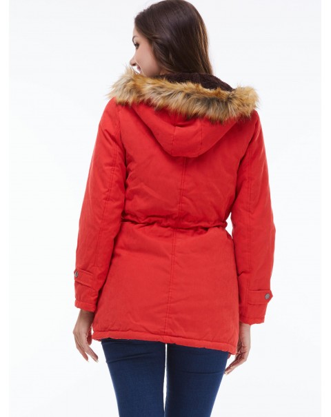 Solid Color Casual Long Sleeve Mid-Length Cotton Down Coat