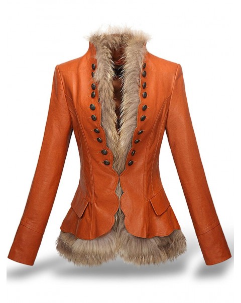 Short Fur Thick Long Sleeve V-Neck PU Jacket