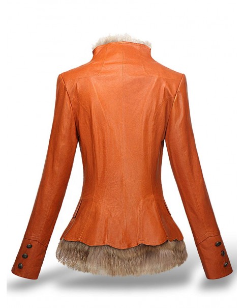 Short Fur Thick Long Sleeve V-Neck PU Jacket