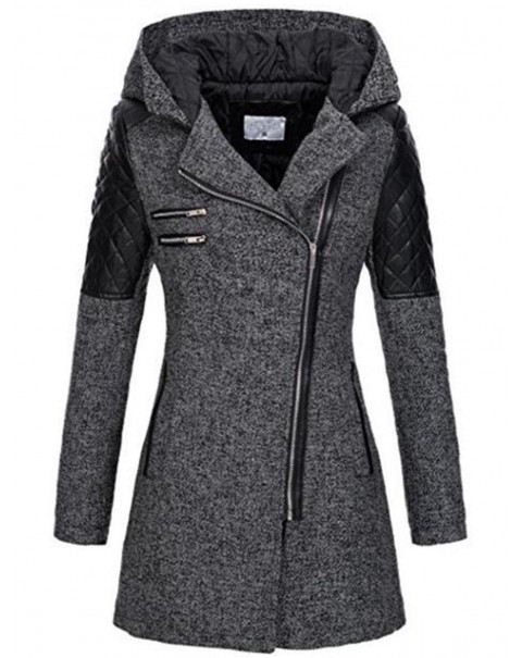 Gray Long Sleeve Hooded Patchwork Coats