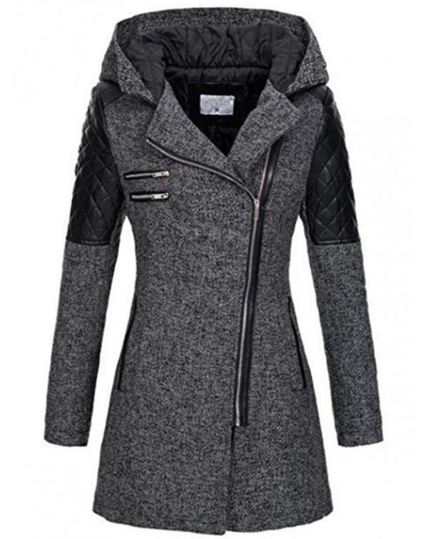 Gray Long Sleeve Hooded Patchwork Coats