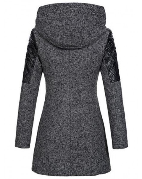 Gray Long Sleeve Hooded Patchwork Coats