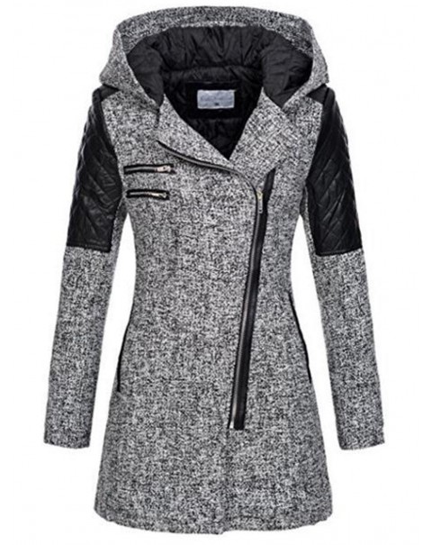 Gray Long Sleeve Hooded Patchwork Coats