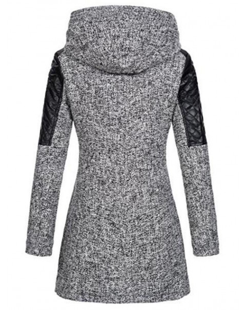 Gray Long Sleeve Hooded Patchwork Coats