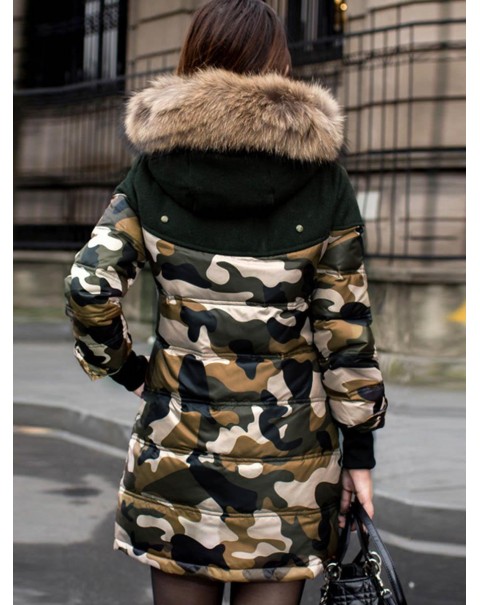 Camouflage Mid-Length Long Sleeve Straight Down Coat