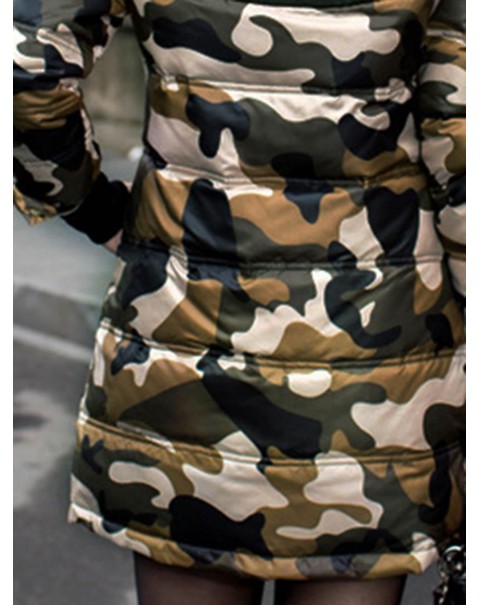 Camouflage Mid-Length Long Sleeve Straight Down Coat