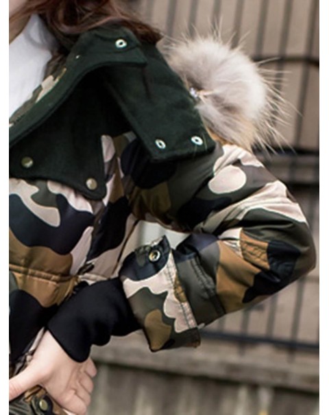 Camouflage Mid-Length Long Sleeve Straight Down Coat