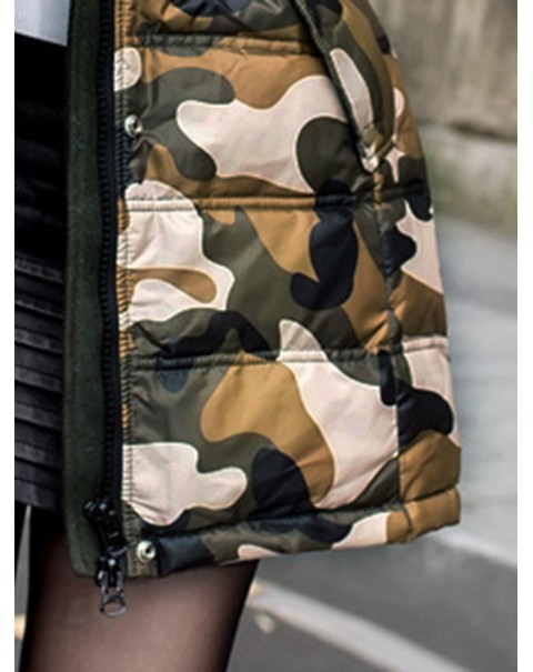 Camouflage Mid-Length Long Sleeve Straight Down Coat