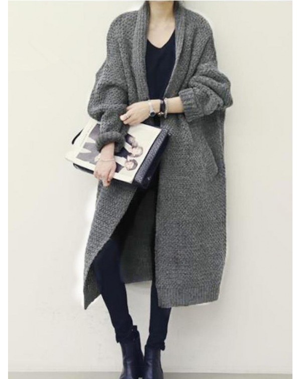 Fashion Black/Gray Thick Long Cardigan 