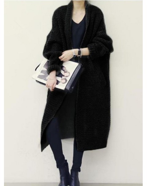 Fashion Black/Gray Thick Long Cardigan 