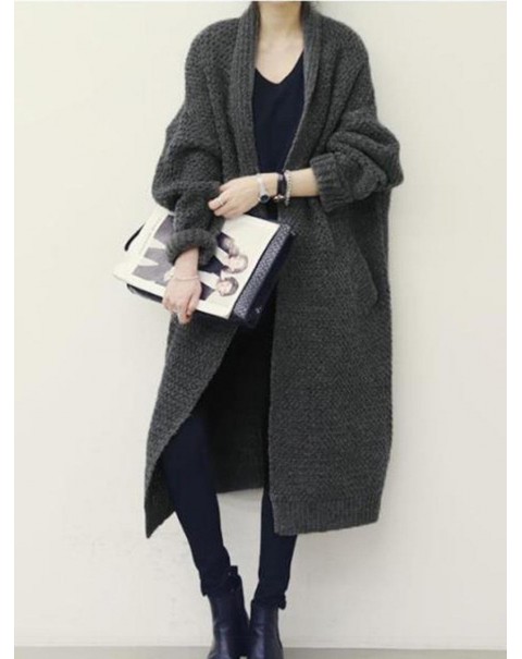 Fashion Black/Gray Thick Long Cardigan 