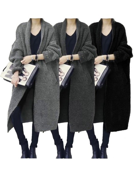 Fashion Black/Gray Thick Long Cardigan 