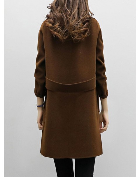 Solid Color Regular Lapel Mid-Length Double-Breasted Coat