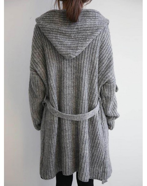 Cute Gray Mid-Length Long Sleeve Loose Knit Cardigan