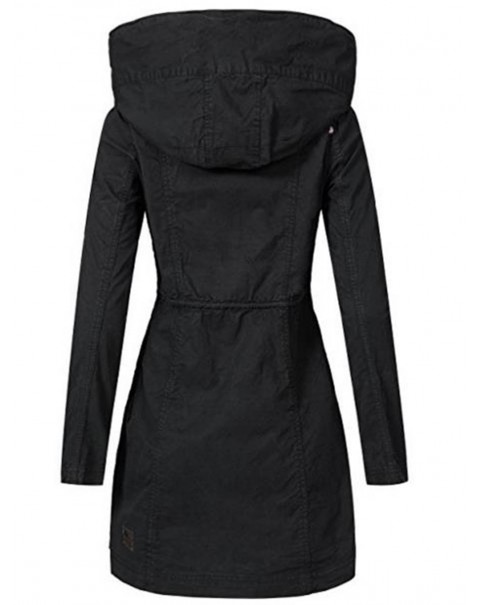 Black Plain Long Sleeve Mid-Length Patchwork Hooded Coat