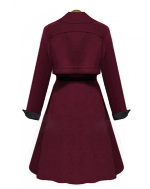 Wine Red Long Sleeve Lapel Lace-up Coat