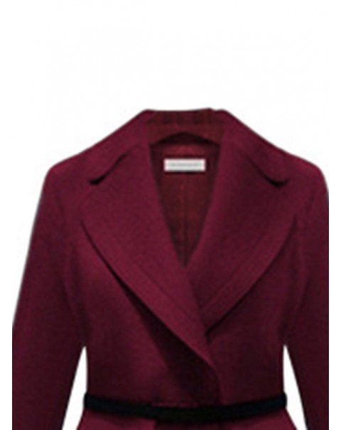 Wine Red Long Sleeve Lapel Lace-up Coat