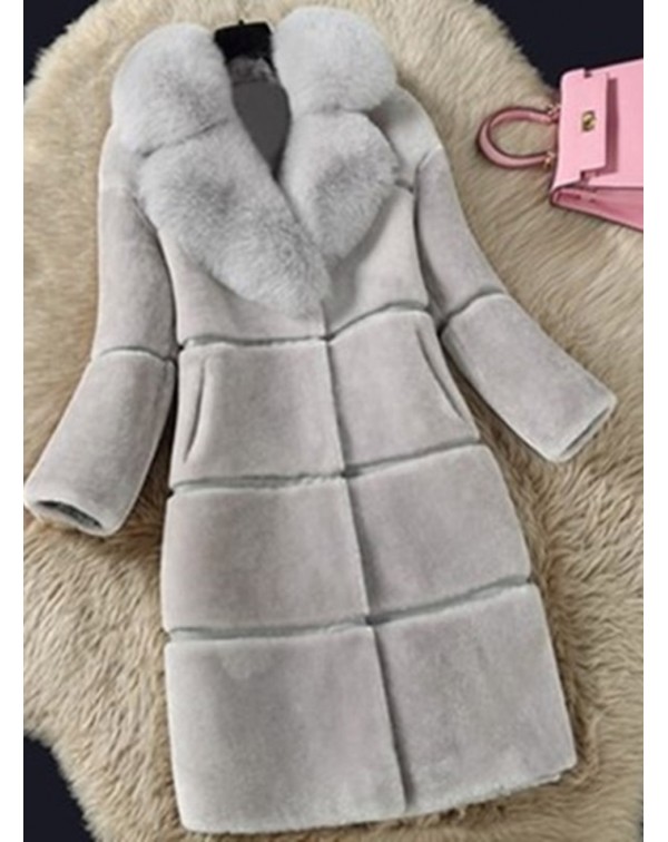 Warm Casual Mid-Length Long Sleeve Straight Fur Overcoat