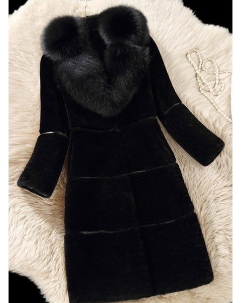 Warm Casual Mid-Length Long Sleeve Straight Fur Overcoat