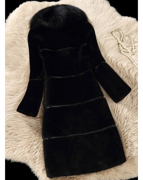 Warm Casual Mid-Length Long Sleeve Straight Fur Overcoat