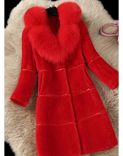 Warm Casual Mid-Length Long Sleeve Straight Fur Overcoat