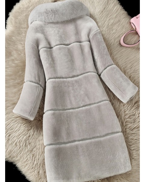 Warm Casual Mid-Length Long Sleeve Straight Fur Overcoat