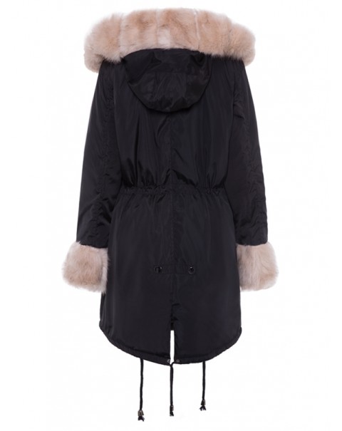 Warm Black Long Sleeve Plain Mid-Length Down Coat