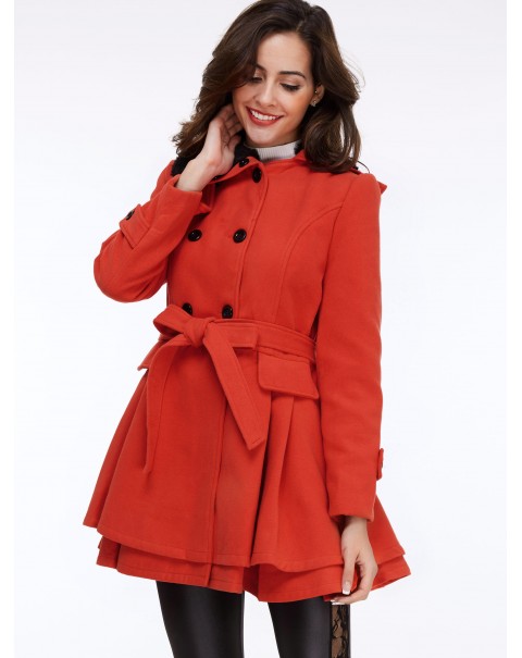 Casual Solid Collor Mid-Length Wool Lapel Long Sleeve Coat