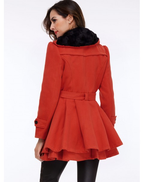 Casual Solid Collor Mid-Length Wool Lapel Long Sleeve Coat