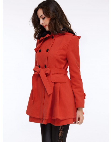 Casual Solid Collor Mid-Length Wool Lapel Long Sleeve Coat