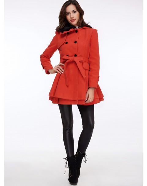 Casual Solid Collor Mid-Length Wool Lapel Long Sleeve Coat