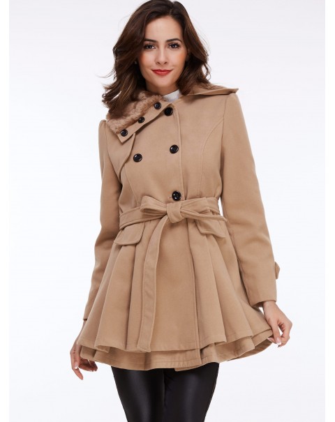 Casual Solid Collor Mid-Length Wool Lapel Long Sleeve Coat