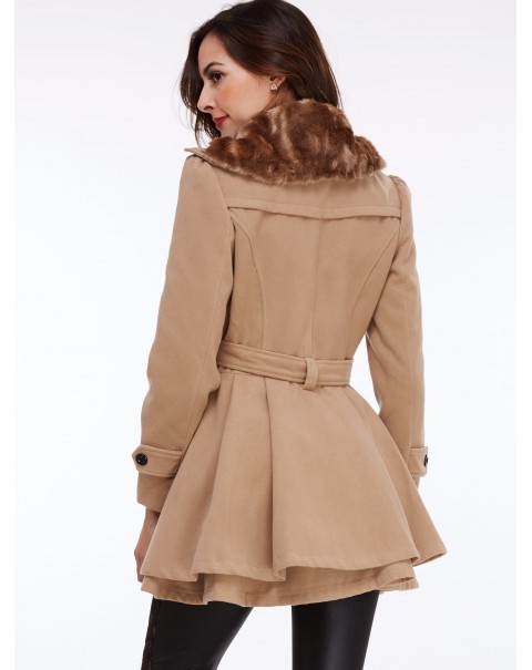 Casual Solid Collor Mid-Length Wool Lapel Long Sleeve Coat