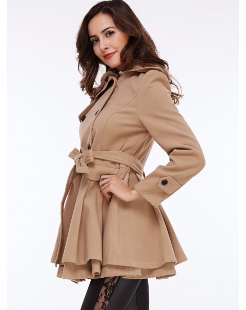 Casual Solid Collor Mid-Length Wool Lapel Long Sleeve Coat