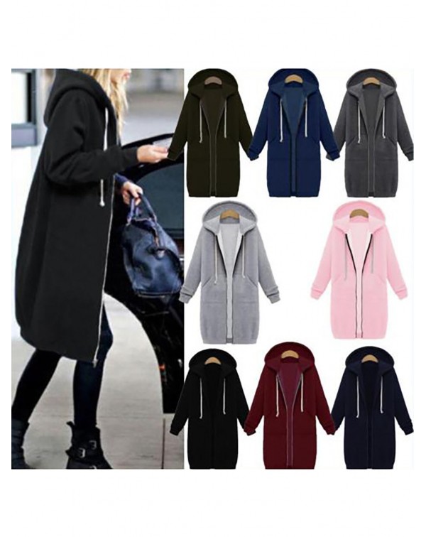 Colorful Long Sleeve Casual Plain Mid-Length Hoodies