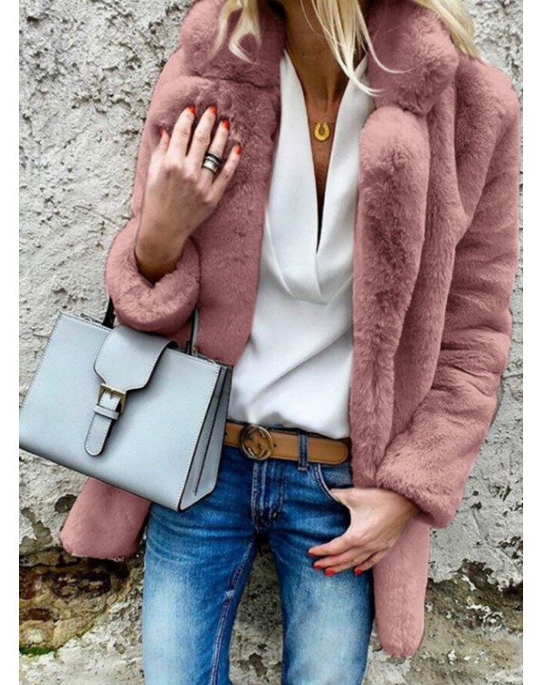 Warm Mid-Length Long Sleeve Lapel Plain Fur coat