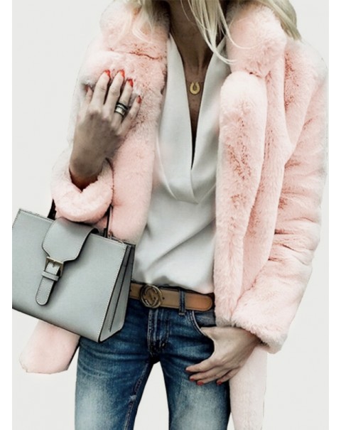 Warm Mid-Length Long Sleeve Lapel Plain Fur coat