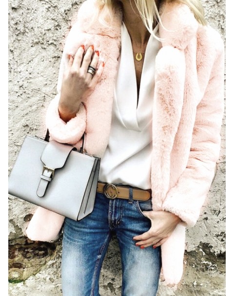 Warm Mid-Length Long Sleeve Lapel Plain Fur coat