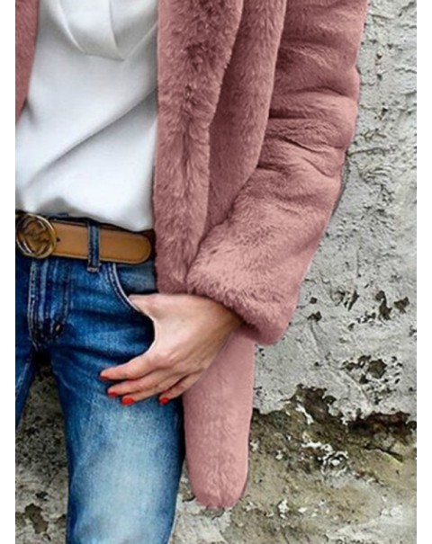 Warm Mid-Length Long Sleeve Lapel Plain Fur coat