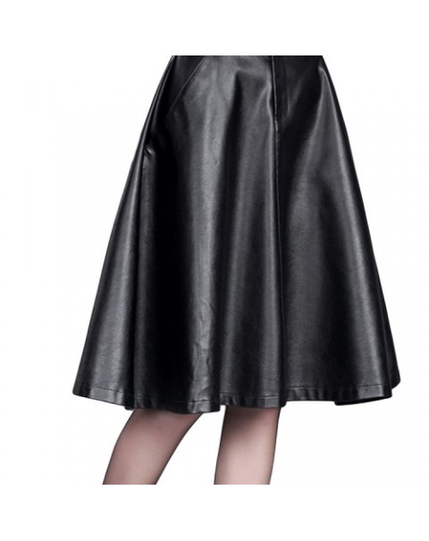 Women Black Elastic High Waist Leather Skirt