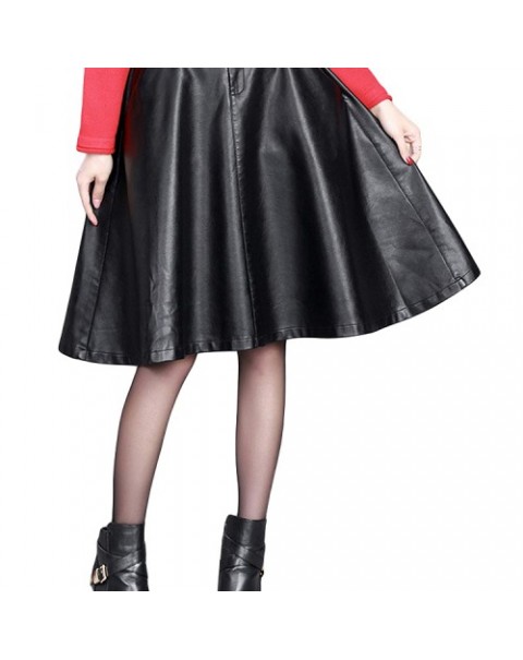 Women Black Elastic High Waist Leather Skirt