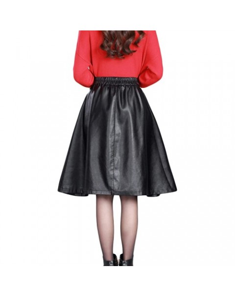 Women Black Elastic High Waist Leather Skirt