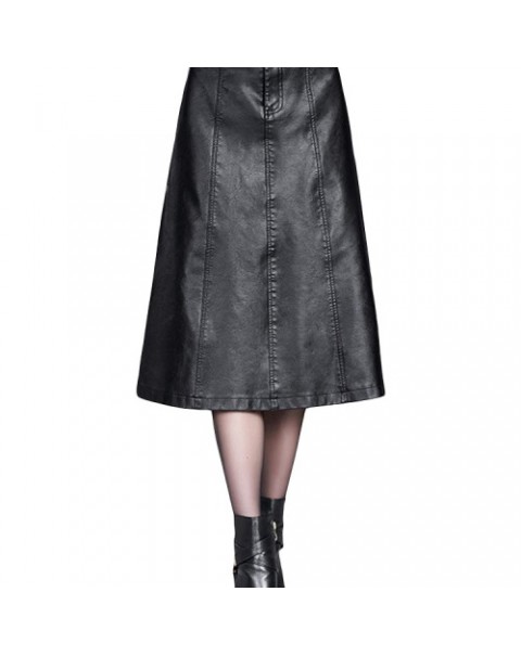  Women Black High Waist Leather Skirt