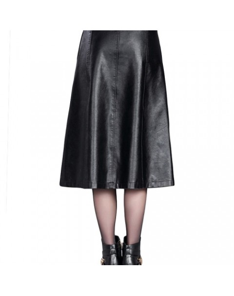  Women Black High Waist Leather Skirt